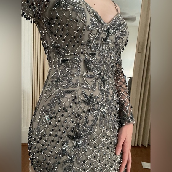 denim fringe dress Summer irregular lace patchwork Color:Grey with silver sparkle Women Dress